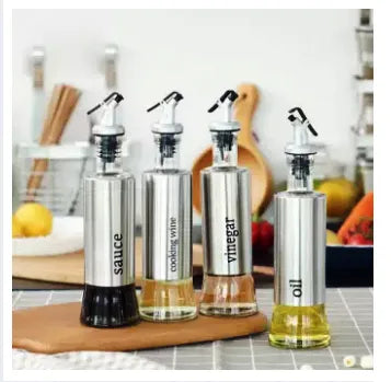 "Stainless Steel & Glass Oil Dispenser – Leak-Proof & Stylish Kitchen Essential"