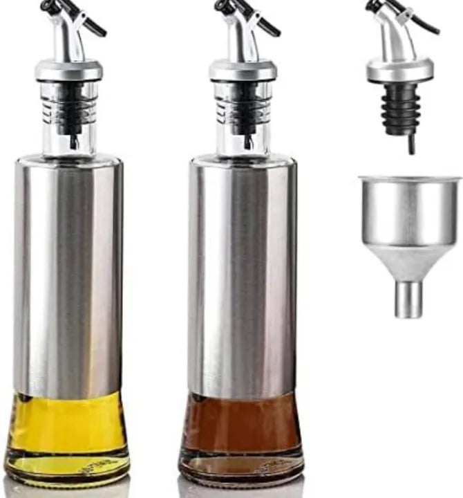"Stainless Steel & Glass Oil Dispenser – Leak-Proof & Stylish Kitchen Essential"