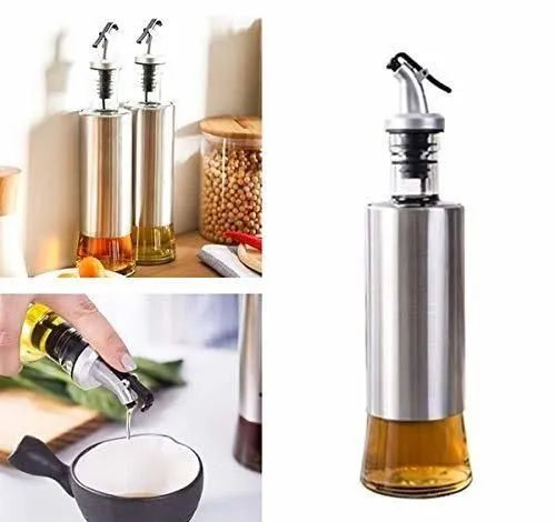 "Stainless Steel & Glass Oil Dispenser – Leak-Proof & Stylish Kitchen Essential"