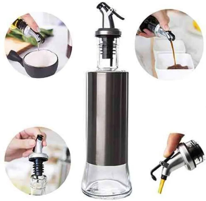 "Stainless Steel & Glass Oil Dispenser – Leak-Proof & Stylish Kitchen Essential"