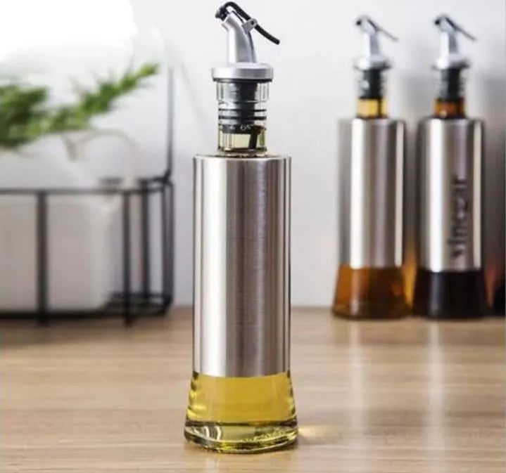 "Stainless Steel & Glass Oil Dispenser – Leak-Proof & Stylish Kitchen Essential"